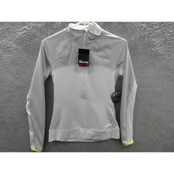NWT Nike Pro Jacket Womens Medium White Gray Hyperwarm Shield 1/2 Zip Athleisure - Picture 1 of 15